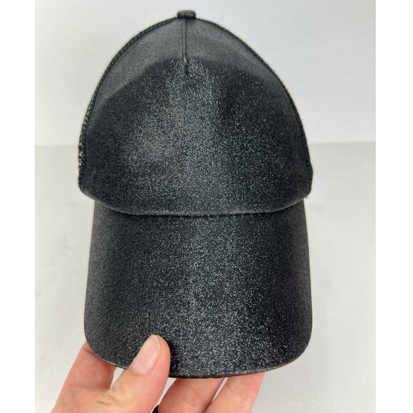 C.C. Cap PonyTail Black Shiny Glitter Adjustable Snapback Mesh Trucker Hat - Picture 7 of 7